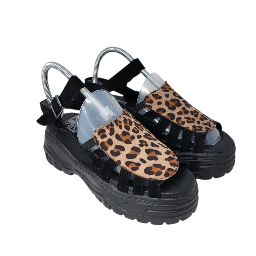 T.U.K. Creeper Sandals Womens 8 Black Leopard Wave Chunky Grunge Platform Goth